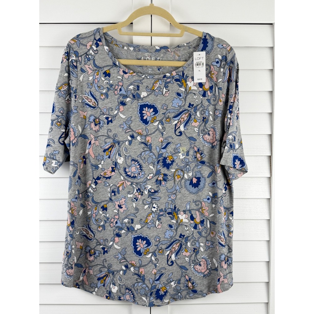 LOFT T-Shirt XL Grey Floral Paisley Vintage Soft Cotton NEW
